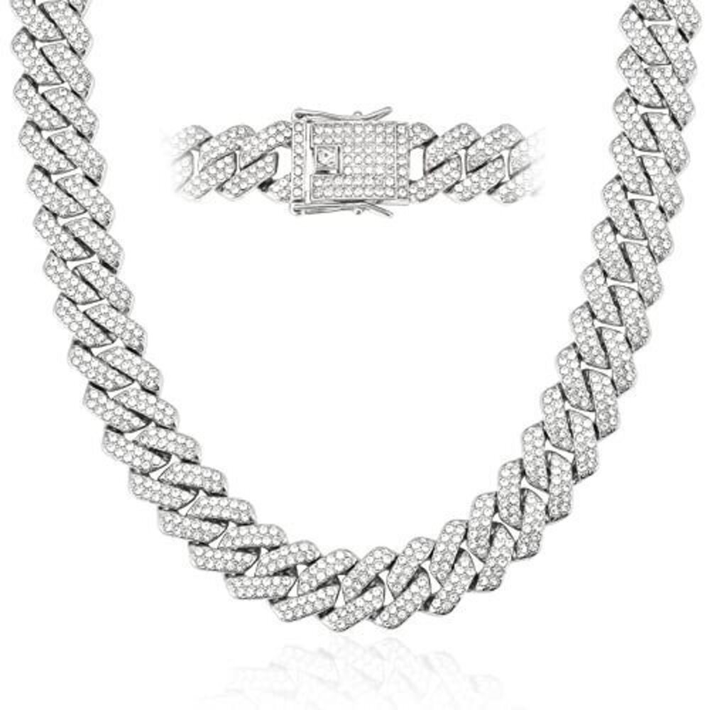 8727 Cuban Link Chain Miami Cuban Necklace 18K Gold Silver Chain Diamond